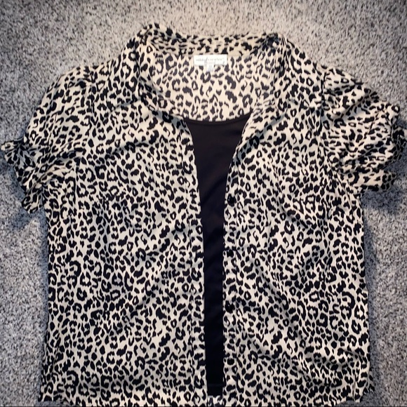 Rebecca Malone Tops - . Black & Tan leopard print blouse w/ built in black tank